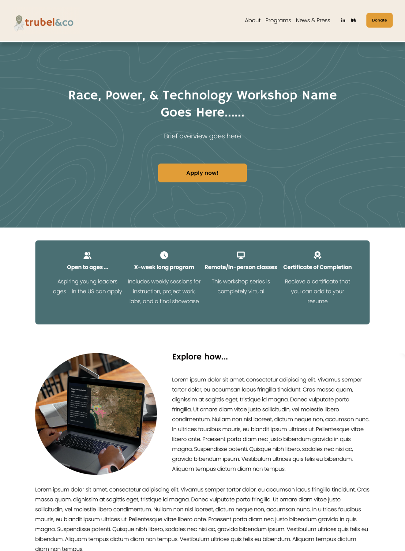 Teal workshop page final design